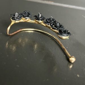 Beautiful Black Rose and Gold Metal Left Ear Cuff